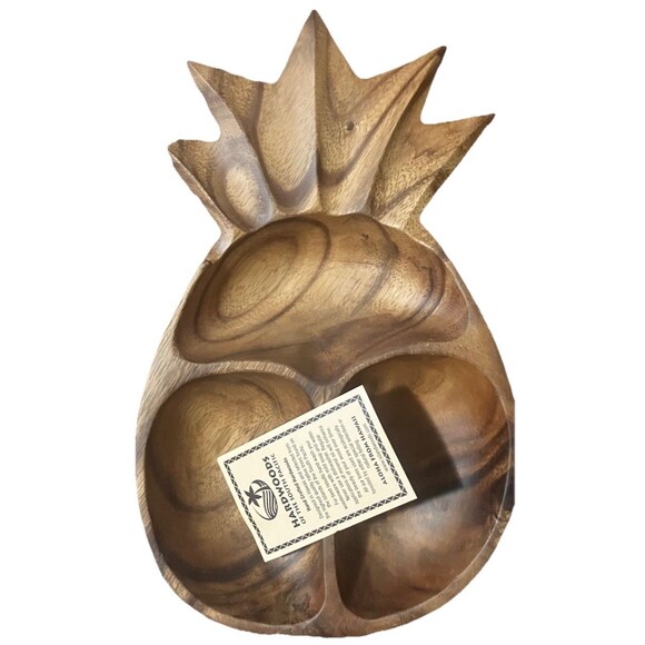 Hawaii Hardwoods of the South Pacific - Hand Carved Pineapple Tray Dish Bowl - Picture 2 of 16